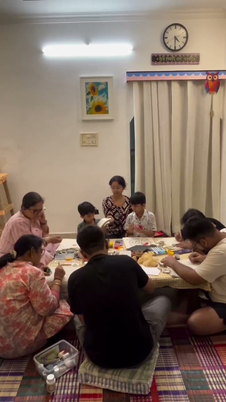 A group art party in full swing
