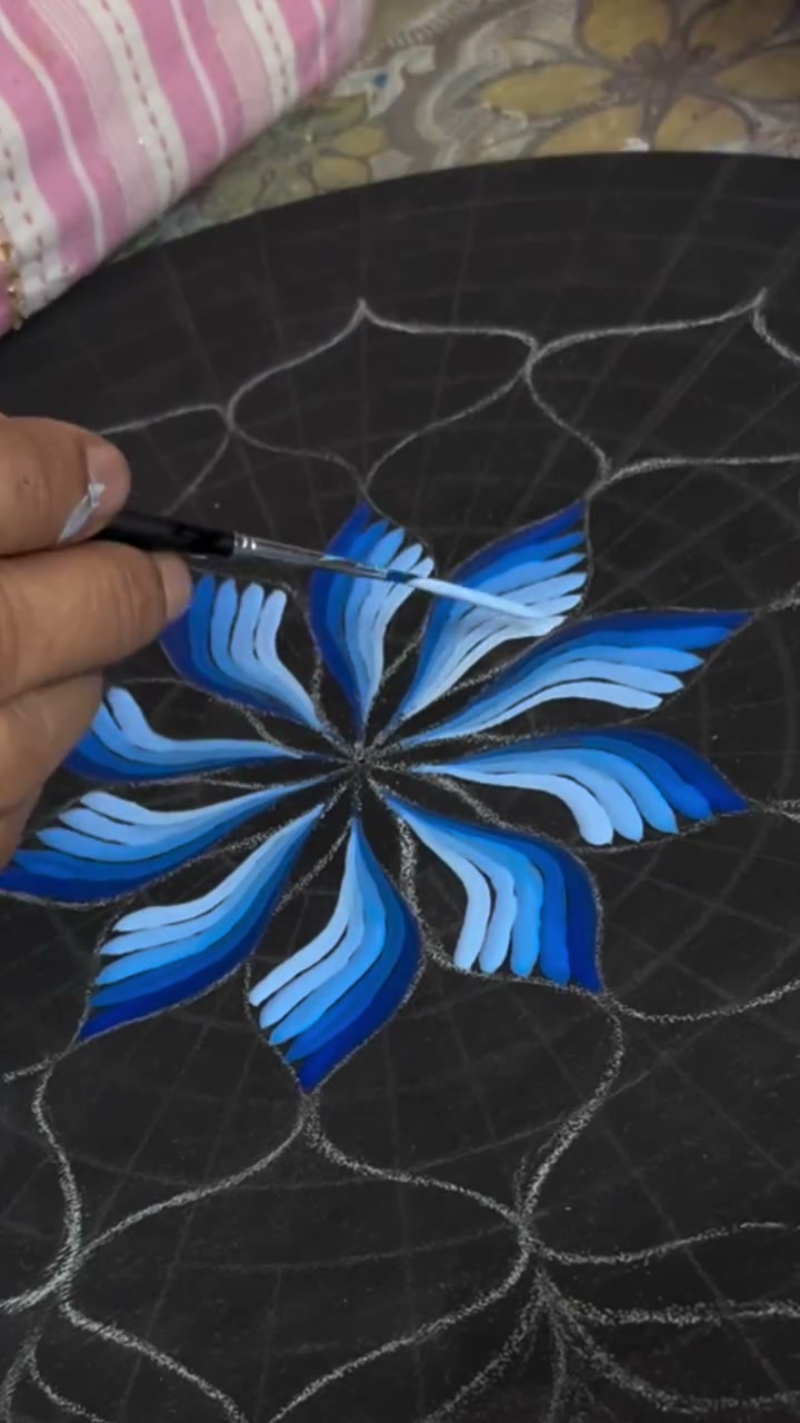 One-stroke flower painting in progress